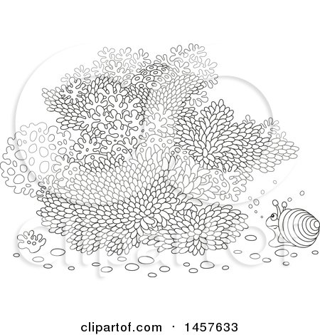 Clipart of a Black and White Snail at a Coral Reef - Royalty Free Vector Illustration by Alex Bannykh
