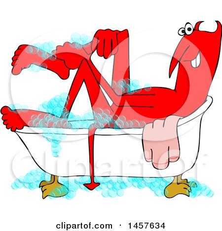 Clipart of a Happy Red Devil Taking a Sudsy Bath - Royalty Free Vector Illustration by djart