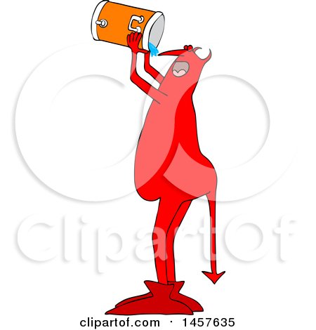 Clipart of a Chubby Red Devil Chugging Water from a Beverage Cooler - Royalty Free Vector Illustration by djart