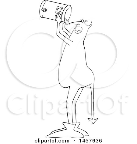 Clipart of a Chubby Black and White Devil Chugging Water from a Beverage Cooler - Royalty Free Vector Illustration by djart
