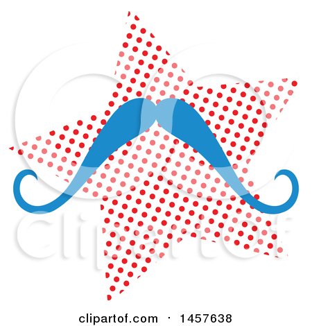 Clipart of a Pop Art Mustache over a Halftone Star - Royalty Free Vector Illustration by Cherie Reve