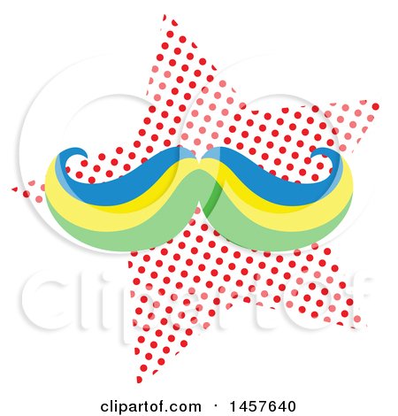 Clipart of a Pop Art Mustache over a Halftone Star - Royalty Free Vector Illustration by Cherie Reve