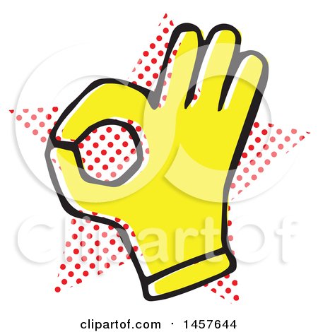 Clipart of a Pop Art Styled Yellow Ok Hand over a Halftone Star - Royalty Free Vector Illustration by Cherie Reve