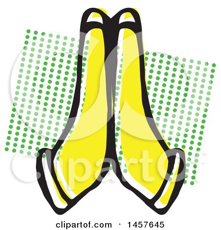 Clipart of Pop Art Styled Yellow Praying Hands over a Halftone Rectangle - Royalty Free Vector Illustration by Cherie Reve