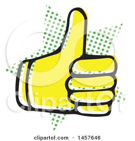 Clipart of a Pop Art Styled Yellow Thumb up Hand over a Halftone Star - Royalty Free Vector Illustration by Cherie Reve