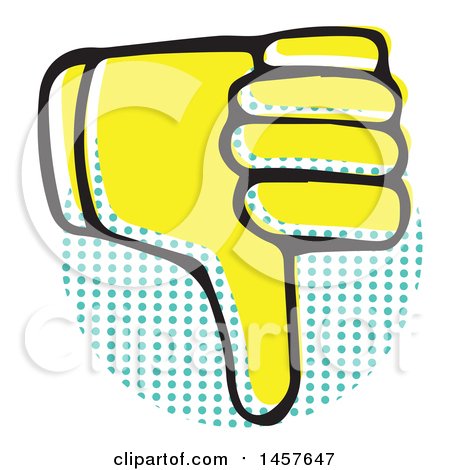 Clipart of a Pop Art Styled Yellow Thumb down Hand over a Halftone Circle - Royalty Free Vector Illustration by Cherie Reve