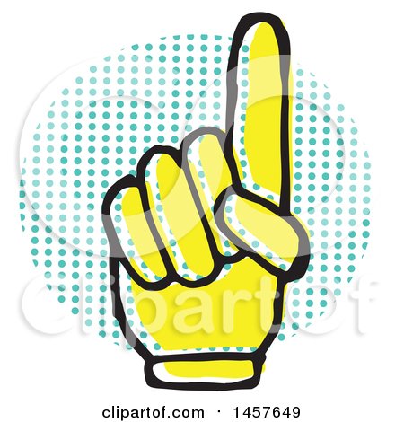 Clipart of a Pop Art Styled Yellow Pointing Hand over a Halftone Circle - Royalty Free Vector Illustration by Cherie Reve