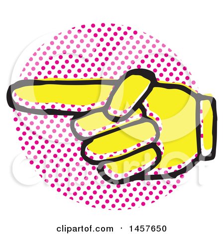 Clipart of a Pop Art Styled Yellow Pointing Hand over a Halftone Circle - Royalty Free Vector Illustration by Cherie Reve