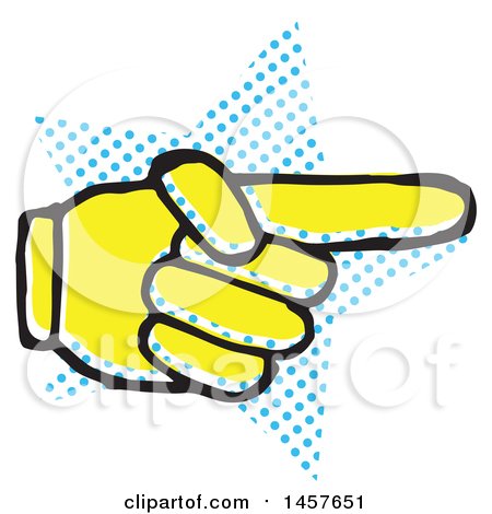 Clipart of a Pop Art Styled Yellow Pointing Hand over a Halftone Star - Royalty Free Vector Illustration by Cherie Reve