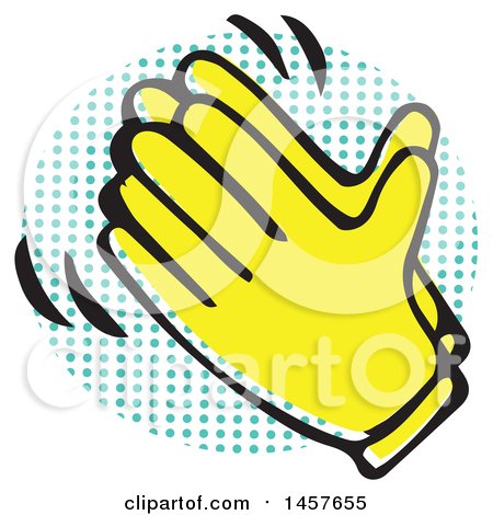 Clipart of Pop Art Styled Yellow Clapping Hands over a Halftone Circle - Royalty Free Vector Illustration by Cherie Reve