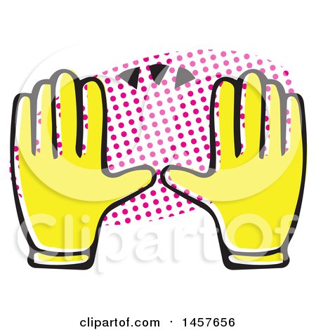 Clipart of Pop Art Styled Yellow Hands over a Halftone Oval - Royalty Free Vector Illustration by Cherie Reve