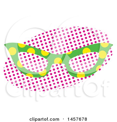 Clipart of a Pop Art Pair of Glasses over a Halftone Oval - Royalty Free Vector Illustration by Cherie Reve