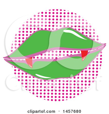 Clipart of Pop Art Vampire Lips over a Halftone Circle - Royalty Free Vector Illustration by Cherie Reve