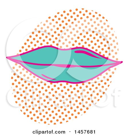 Clipart of Pop Art Lips over a Halftone Oval - Royalty Free Vector Illustration by Cherie Reve