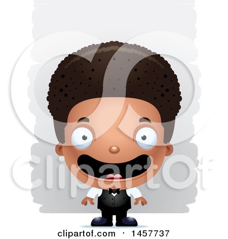 Clipart of a 3d Happy Black Boy Waiter over Strokes - Royalty Free Vector Illustration by Cory Thoman