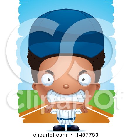 Clipart of a 3d Mad Black Boy Baseball Player over Strokes - Royalty Free Vector Illustration by Cory Thoman