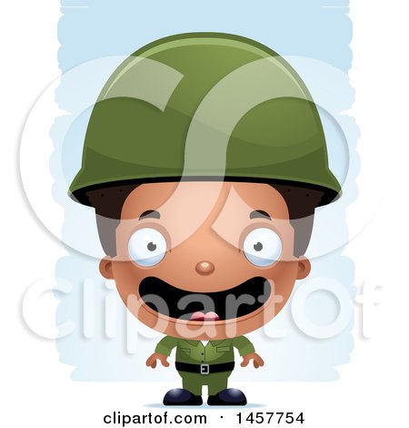 Clipart of a 3d Happy Black Boy Army Soldier over Strokes Army Soldier over Strokes - Royalty Free Vector Illustration by Cory Thoman