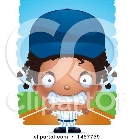 Clipart of a 3d Mad Black Girl Baseball Player over Strokes - Royalty Free Vector Illustration by Cory Thoman