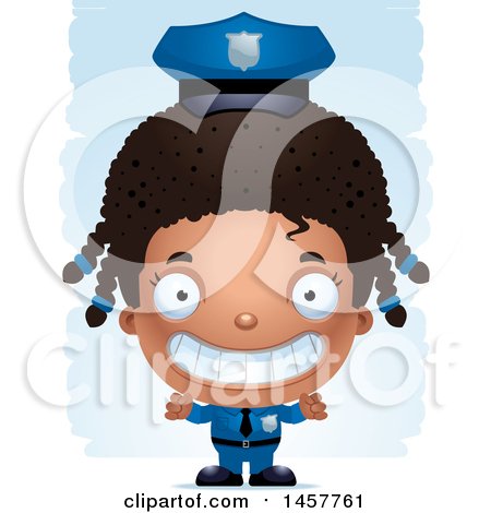 Clipart of a 3d Grinning Black Girl Police Officer over Strokes - Royalty Free Vector Illustration by Cory Thoman