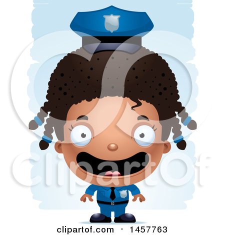 Clipart of a 3d Happy Black Girl Police Officer over Strokes - Royalty Free Vector Illustration by Cory Thoman