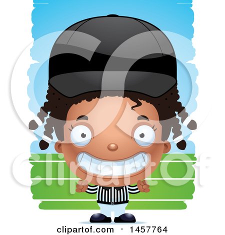 Clipart of a 3d Grinning Black Girl Referee over Strokes - Royalty Free Vector Illustration by Cory Thoman