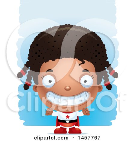 Clipart of a 3d Grinning Black Girl Super Hero over Strokes - Royalty Free Vector Illustration by Cory Thoman