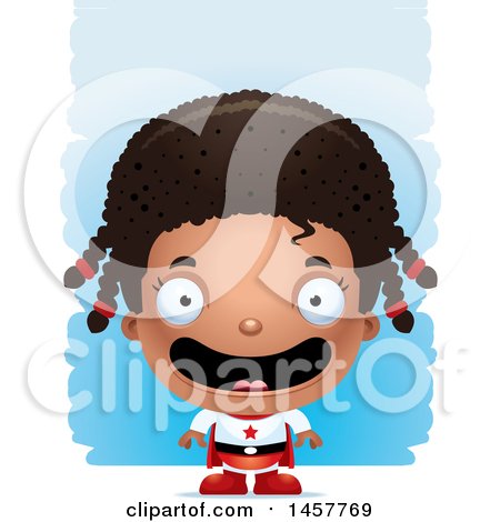 Clipart of a 3d Happy Black Girl Super Hero over Strokes - Royalty Free Vector Illustration by Cory Thoman