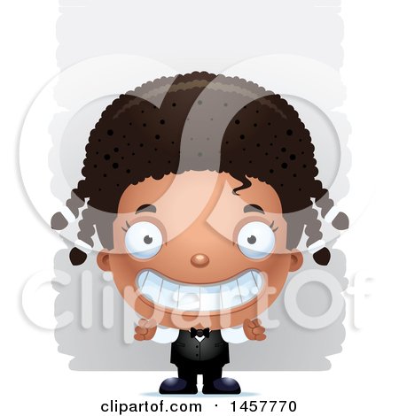 Clipart of a 3d Grinning Black Girl Waiter over Strokes - Royalty Free Vector Illustration by Cory Thoman