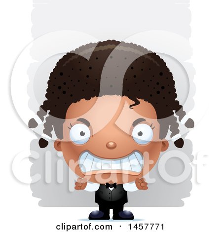 Clipart of a 3d Mad Black Girl Waiter over Strokes - Royalty Free Vector Illustration by Cory Thoman