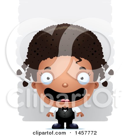 Clipart of a 3d Happy Black Girl Waiter over Strokes - Royalty Free Vector Illustration by Cory Thoman