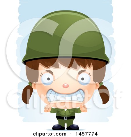 Clipart of a 3d Mad White Girl Army Soldier over Strokes - Royalty Free Vector Illustration by Cory Thoman