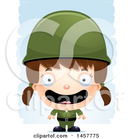 Clipart of a 3d Happy White Girl Army Soldier over Strokes - Royalty Free Vector Illustration by Cory Thoman
