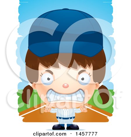 Clipart of a 3d Mad White Girl Baseball Player over Strokes - Royalty Free Vector Illustration by Cory Thoman