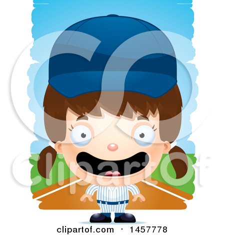 Clipart of a 3d Happy White Girl Baseball Player over Strokes - Royalty Free Vector Illustration by Cory Thoman