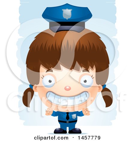Clipart of a 3d Grinning White Girl Police Officer over Strokes - Royalty Free Vector Illustration by Cory Thoman