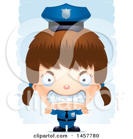 Clipart of a 3d Mad White Girl Police Officer over Strokes - Royalty Free Vector Illustration by Cory Thoman