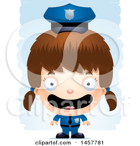 Clipart of a 3d Happy White Girl Police Officer over Strokes - Royalty Free Vector Illustration by Cory Thoman