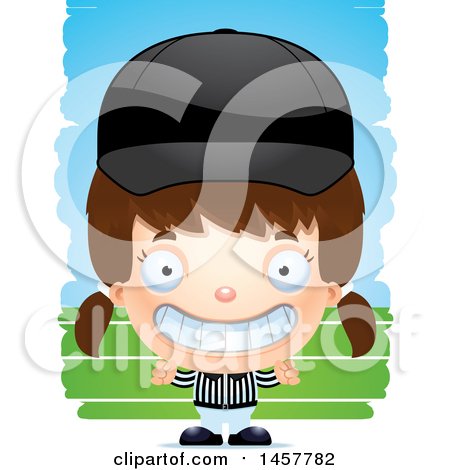 Clipart of a 3d Grinning White Girl Referee over Strokes - Royalty Free Vector Illustration by Cory Thoman