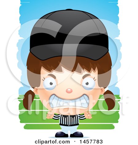 Clipart of a 3d Mad White Girl Referee over Strokes - Royalty Free Vector Illustration by Cory Thoman
