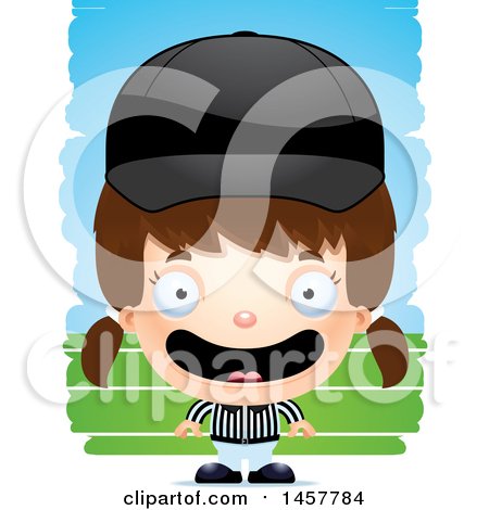 Clipart of a 3d Happy White Girl Referee over Strokes - Royalty Free Vector Illustration by Cory Thoman