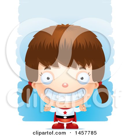 Clipart of a 3d Grinning White Girl Super Hero over Strokes - Royalty Free Vector Illustration by Cory Thoman