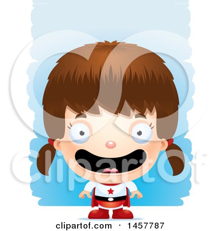 Clipart of a 3d Happy White Girl Super Hero over Strokes - Royalty Free Vector Illustration by Cory Thoman