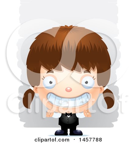 Clipart of a 3d Grinning White Girl Waiter over Strokes - Royalty Free Vector Illustration by Cory Thoman