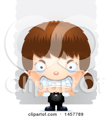 Clipart of a 3d Mad White Girl Waiter over Strokes - Royalty Free Vector Illustration by Cory Thoman