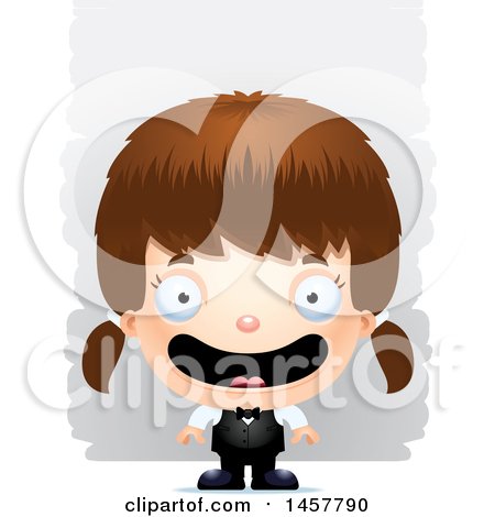 Clipart of a 3d Happy White Girl Waiter over Strokes - Royalty Free Vector Illustration by Cory Thoman