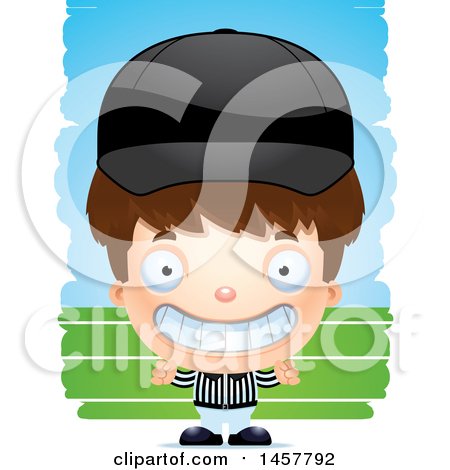 Clipart of a 3d Grinning White Boy Referee over Strokes - Royalty Free Vector Illustration by Cory Thoman