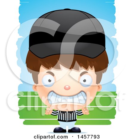 Clipart of a 3d Mad White Boy Referee over Strokes - Royalty Free Vector Illustration by Cory Thoman