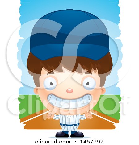 Clipart of a 3d Grinning White Boy Baseball Player over Strokes - Royalty Free Vector Illustration by Cory Thoman