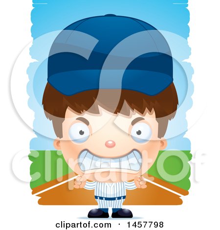 Clipart of a 3d Mad White Boy Baseball Player over Strokes - Royalty Free Vector Illustration by Cory Thoman