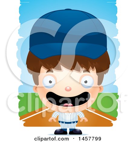 Clipart of a 3d Happy White Boy Baseball Player over Strokes - Royalty Free Vector Illustration by Cory Thoman